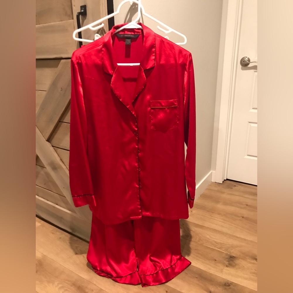 Red satin Victoria’s Secret pajamas